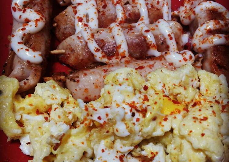 gambar untuk resep makanan Pastrami isi Sosis & Keju dan Scrambled Egg (Keto Friendly) ??