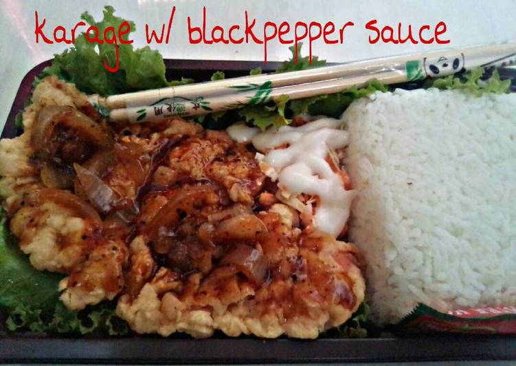 Resep Chicken karage w/ blackpepper saus + salad coleslaw manntepp ^^