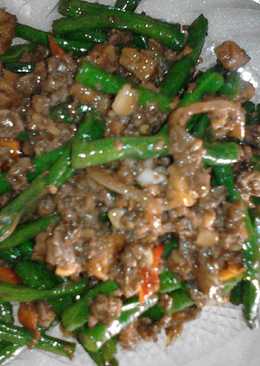 Tumis daging mix kacang panjang dan tempe