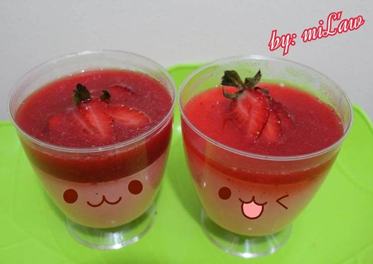 resep Puding yogurt strawberry