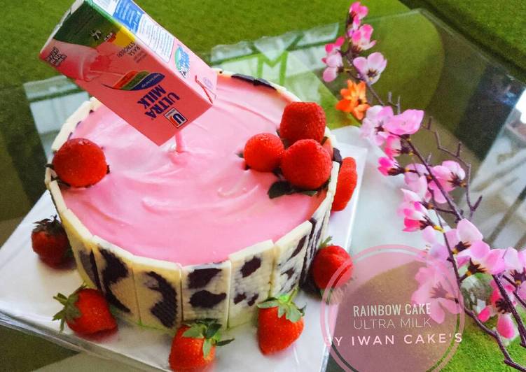 resep lengkap untuk Rainbow ultra milk strawberry