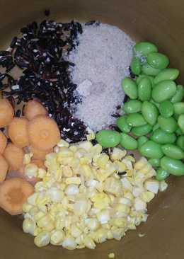 MPASI Bubur Beras Jagung + edamame + wortel + evoo