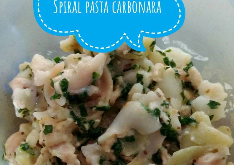 resep lengkap untuk Spiral pasta carbonara #mpasi10m