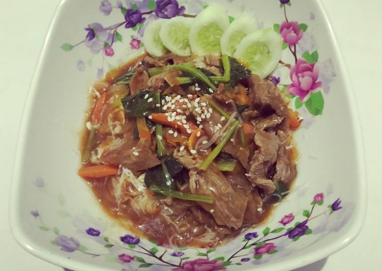 resep lengkap untuk Bihun siram bulgogi sapi