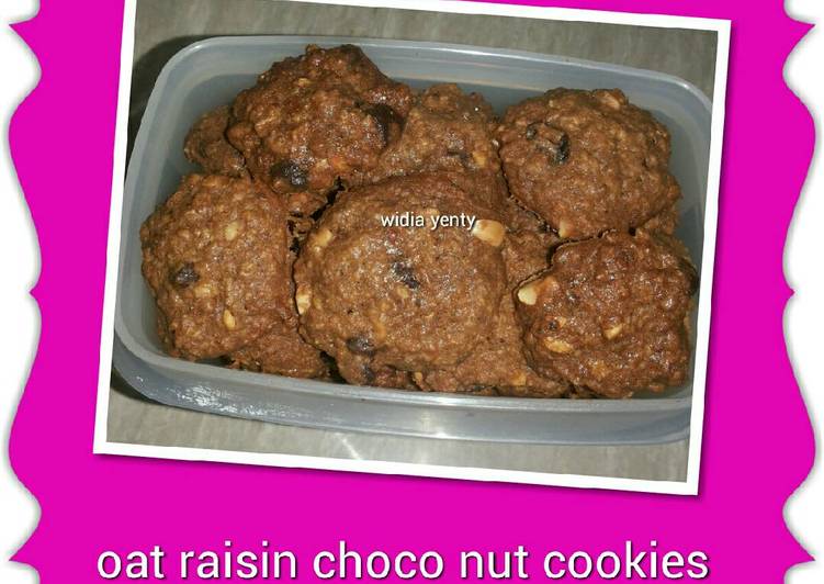 bahan dan cara membuat Oat raisin choco nut cookies