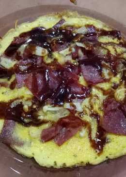 Omelette ham enoki with okonomiyaki sauce