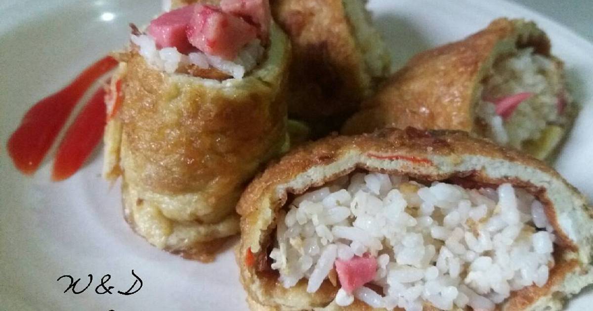  Resep  Telur Gulung Isi  Nasi Goreng Ikan Asin tamago sushi 