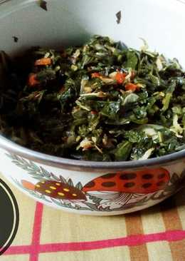 Tumis daun singkong mix udang garing/rebon