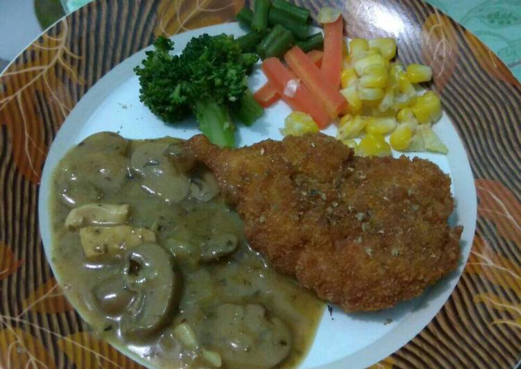 resep Chicken fillet crispy with mushrooms sauce all LINDA