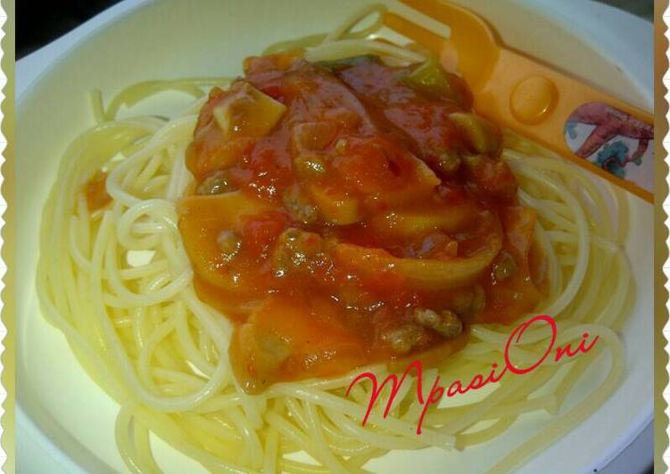 resep Mpasi 1 tahun - Spaghetti Bolognese With Mushroom Sauce