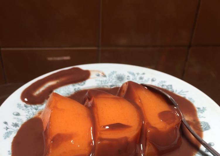 resep lengkap untuk Puding susu mangga fla coklat