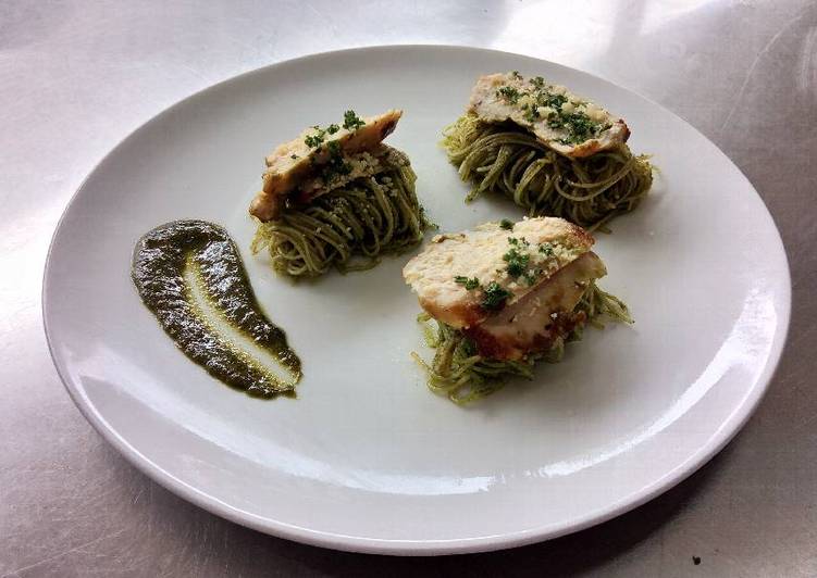 cara membuat Angel hair with chicken pesto