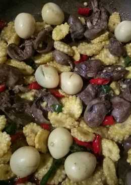 Tumis putren(jagung muda) jantung ayam+telur puyuh