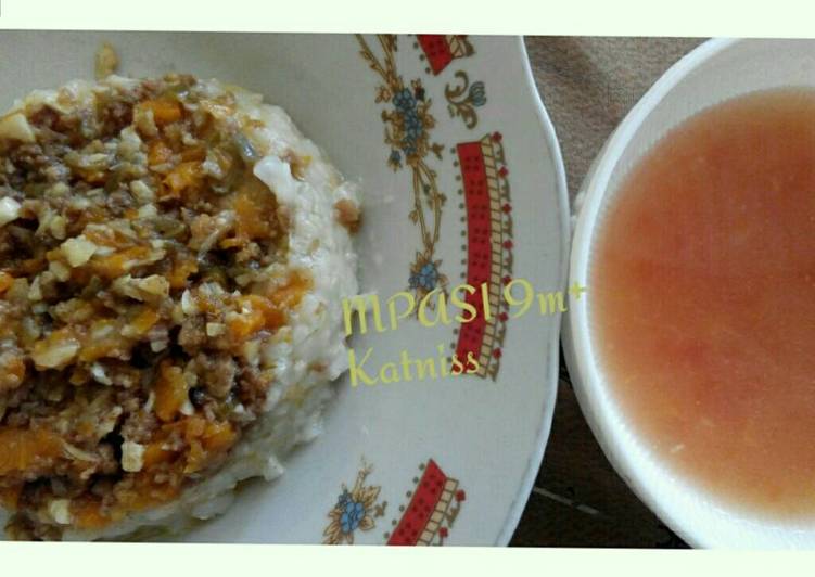 resep masakan Nasi Tim Daging Sapi & Sup Tomat (MPASI 9m+)