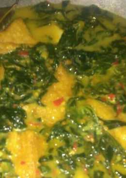 Daun singkong kuah santan plus tahu