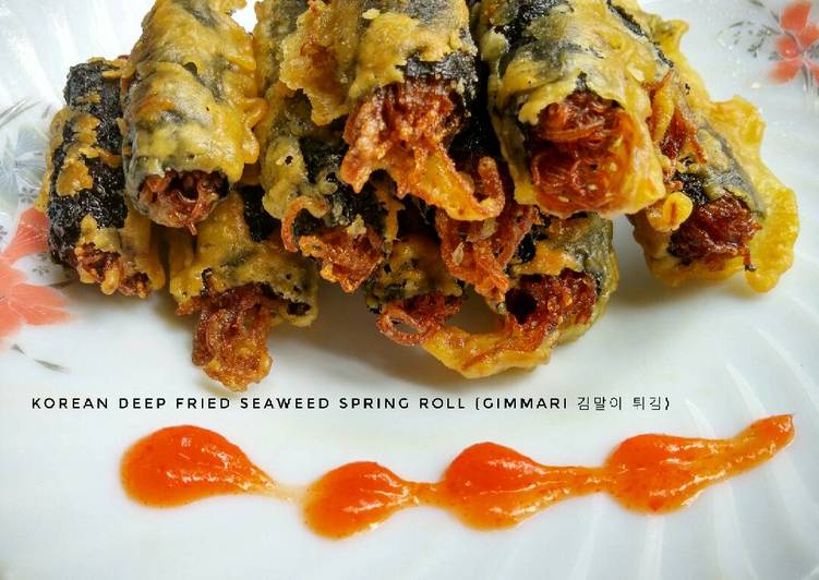 bahan dan cara membuat Korean Deep Fried Seaweed Spring Roll (Gimmari ??? ??)