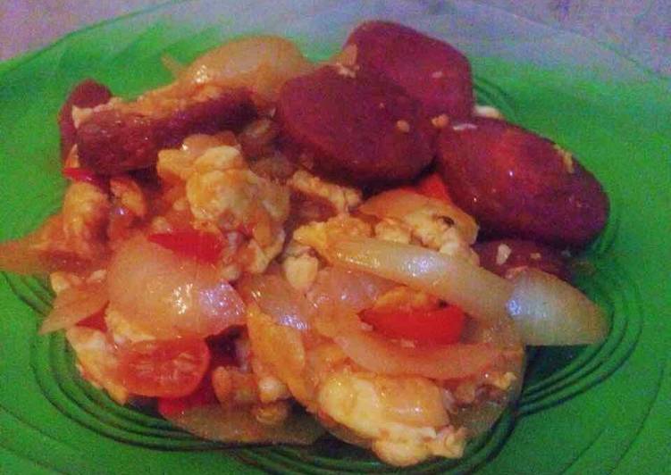 resep makanan Orak arik telur&kornet ayam manis asam pedas