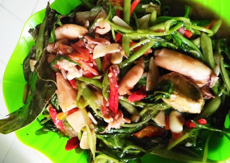 resep masakan Tumis Kangkung Cumi Asin pedas