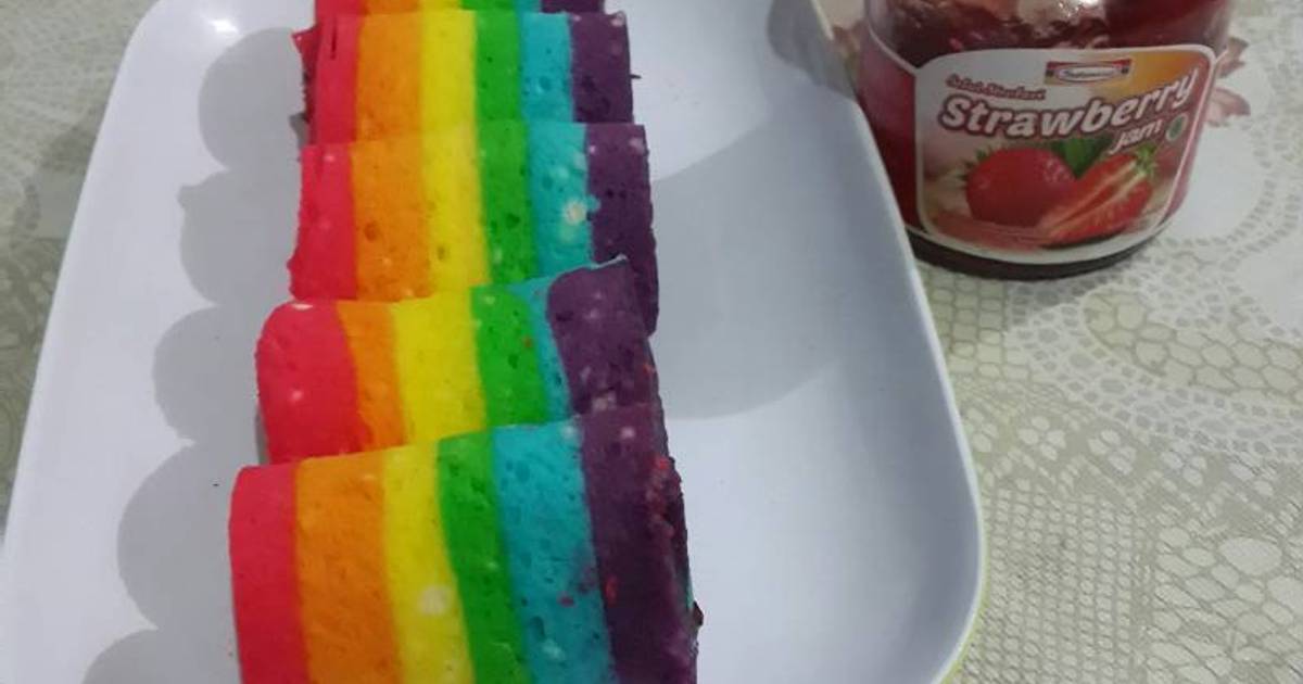 Resep mini rainbow roll cake