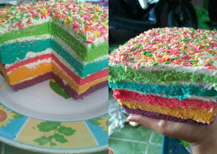 bahan dan cara membuat Rainbow cake kukus orphelin