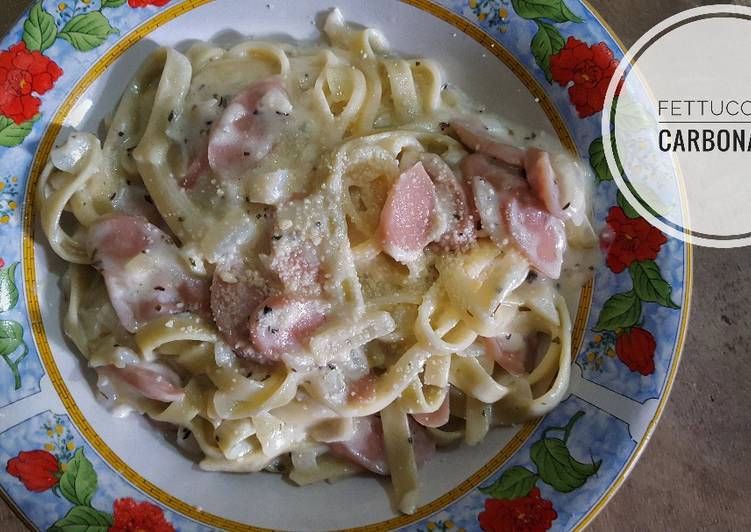 bahan dan cara membuat Fettuccine Carbonara Simple Yummy