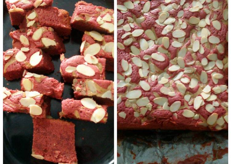 bahan dan cara membuat Red Velvet Cheesecake Brownies