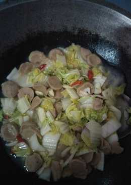 Tumis sawi putih bakso simple