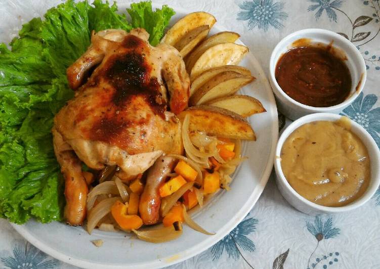 gambar untuk resep Rosemary Roast Chicken dengan saus bbq dan sauce grafy