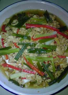 Steam Tofu With minced Chicken(tahu kukus dengan Ayam giling)