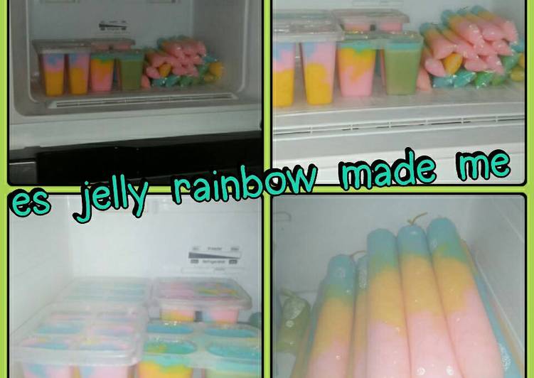 bahan dan cara membuat Es jelly rainbow