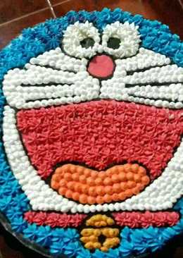 Doraemon Birthday Cake/Base Cake n ButterCream making