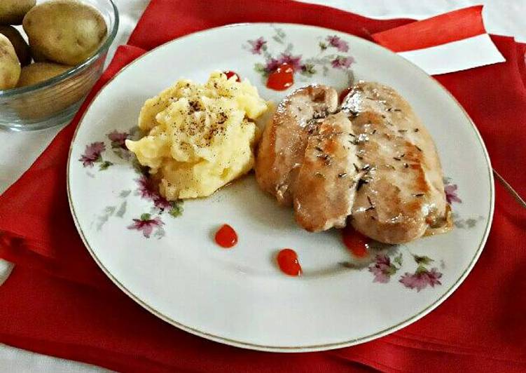 resep masakan Dada ayam panggang (grilled chicken w/ mashed potatoes)