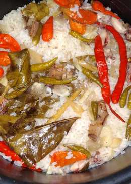 Nasi liwet tambah gereh sotong (ikan cumi asin)