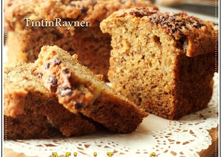 resep lengkap untuk Mini Loaf Banana Cake no Mixer Cake Pisang rempah chocochips mini