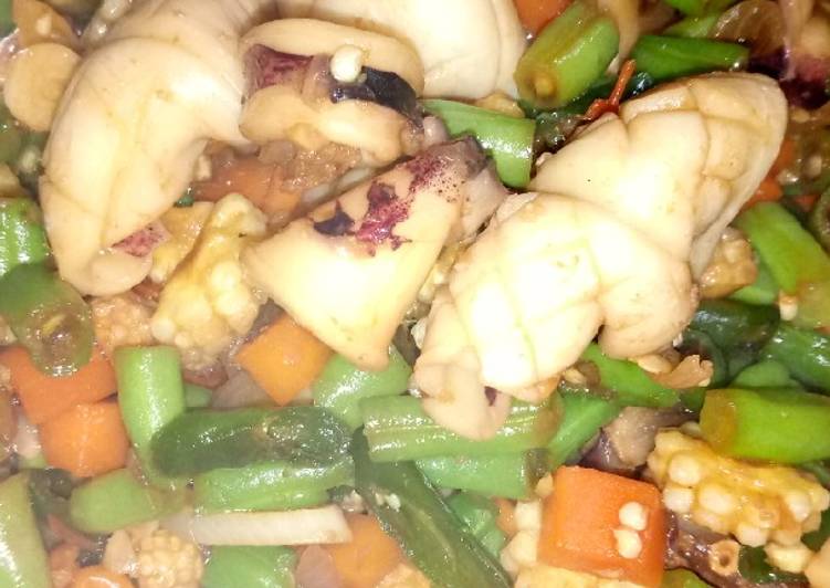 Resep Oseng cumi dan sayur (buncis, wortel, putren)