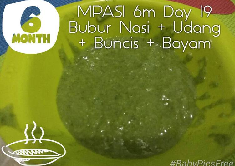 bahan dan cara membuat MPASI 6m Day 19 Bubur nasi + Udang + Bayam + Buncis