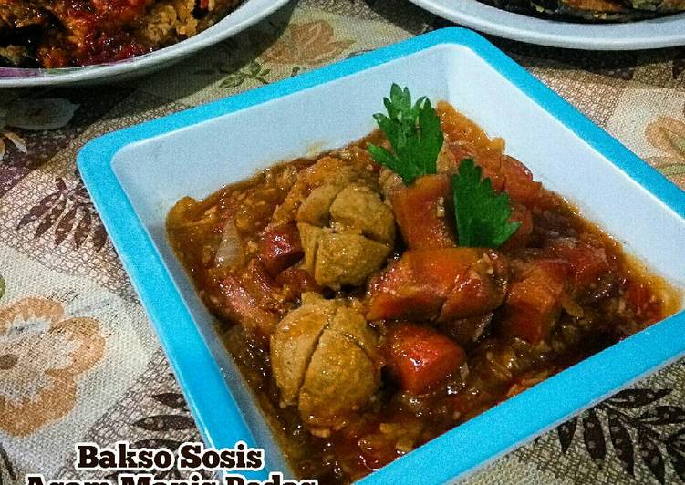 resep lengkap untuk Bakso sosis asam manis pedas