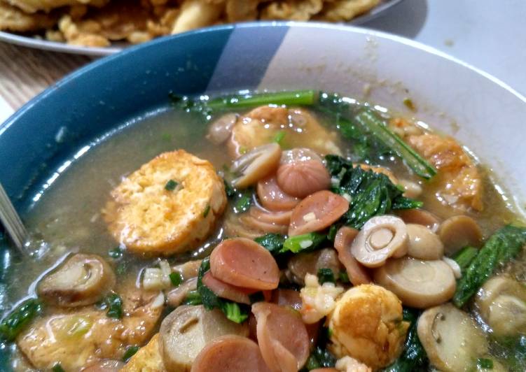 bahan dan cara membuat Tumis Campur Jamur Merang + Egg Tofu