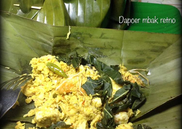 resep masakan Pepes udang, tempe tahu, daun ubi plus kincung