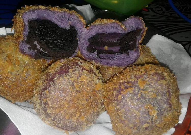 resep Roti Goreng Ubi Ungu Isi Oreo kriukkk