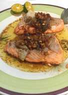 Salmon Steak With Garlic Shoyu and Songkit Flavour