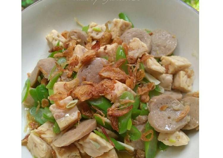 resep makanan Tumis buncis tempe campur bakso