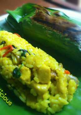 Nasi pepes ayam jamur