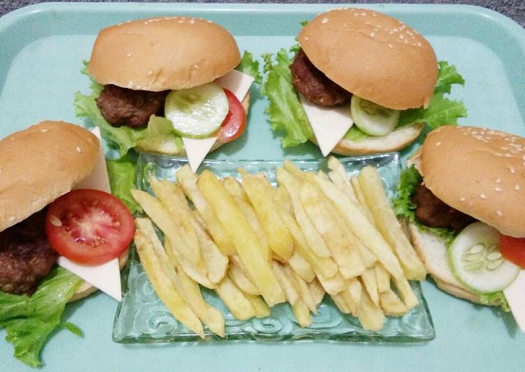 cara membuat Beef Burger & French Fries