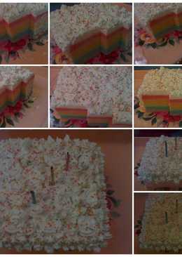 Rainbow cake kukus putih telor