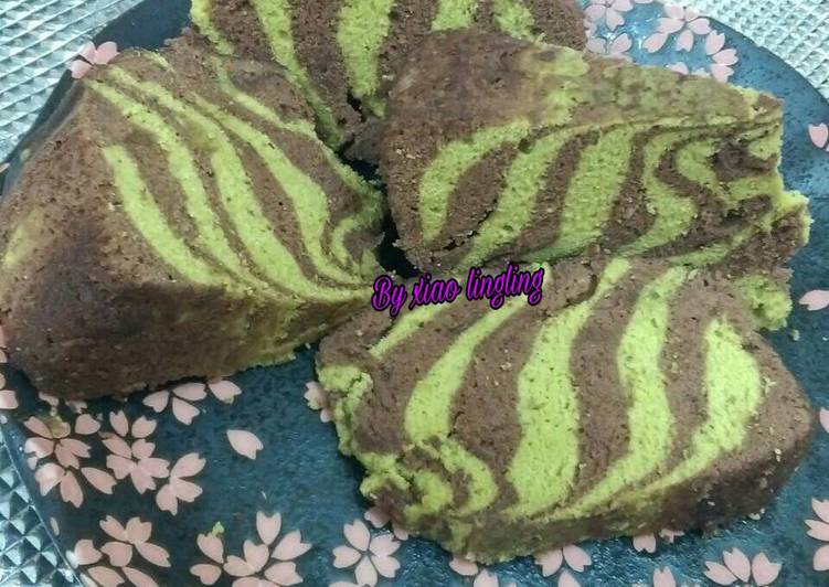 resep masakan Bolu kukus zebra teh hijau+coklat