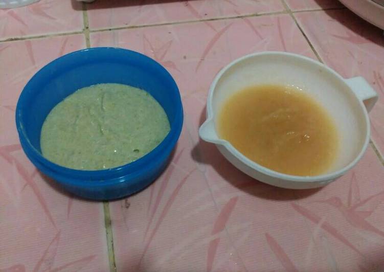 resep MPASI 6m (pure pir+kurma) & (telur,kangkung)