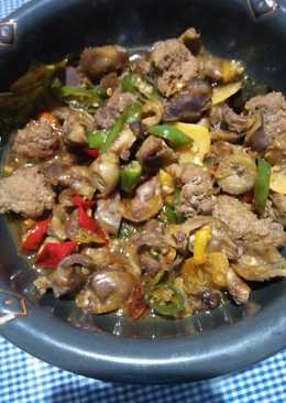 Oseng rempelo dan daging giling pedas