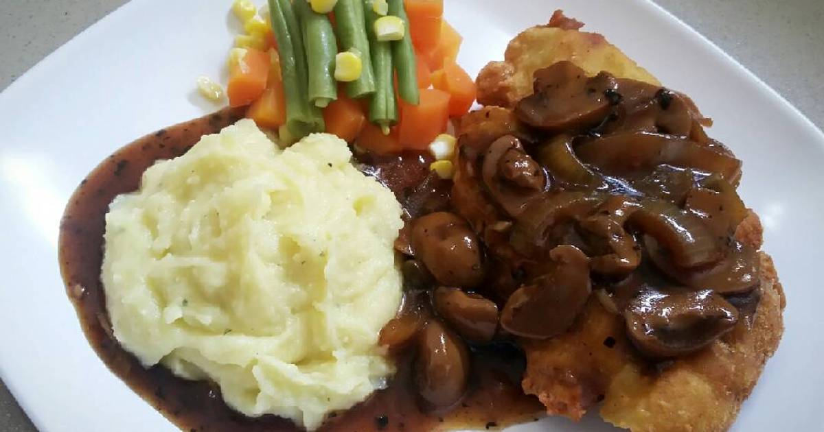 Resep Crispy Chicken Steak dan Saus Mushroom Blackpepper ala Yulita Rivani | @mamak_keany