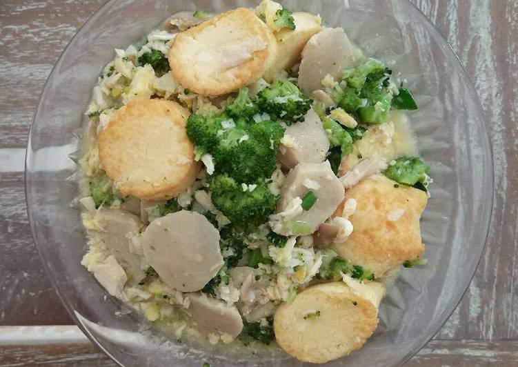 cara membuat Brokoli tofu bakso ayam saus telur untuk anak
